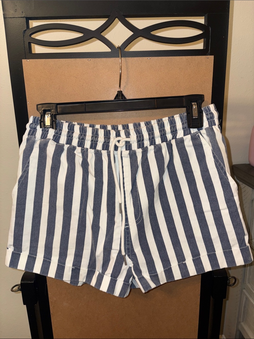Forever 21 Navy and White Striped Drawstring Shorts